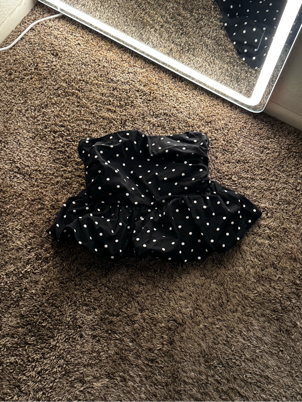 No Boundaries Black White Polka Dot Strapless Crop Top